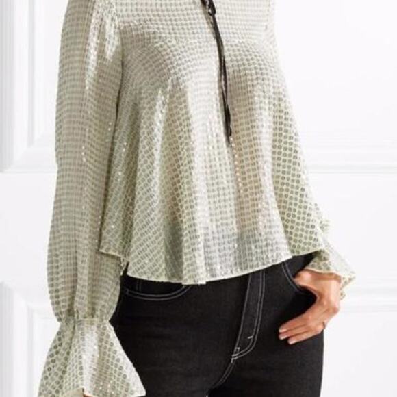 Saloni Tyler Green Sequin Long Sleeve Blouse  Size 12 NWT - Picture 16 of 16